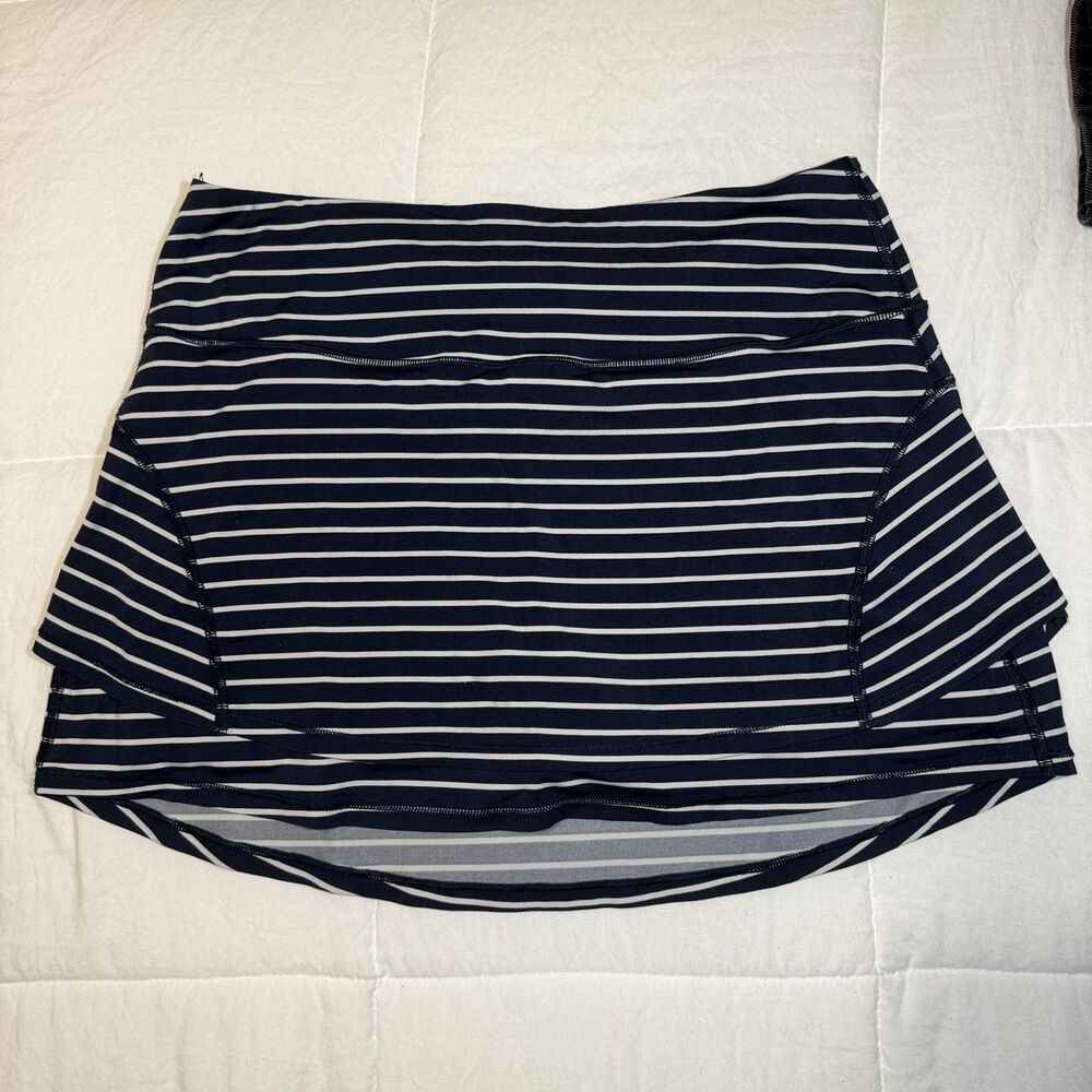 Athleta Navy White Striped Stealth Tennis Skort Golf Pickleball Pockets Medium